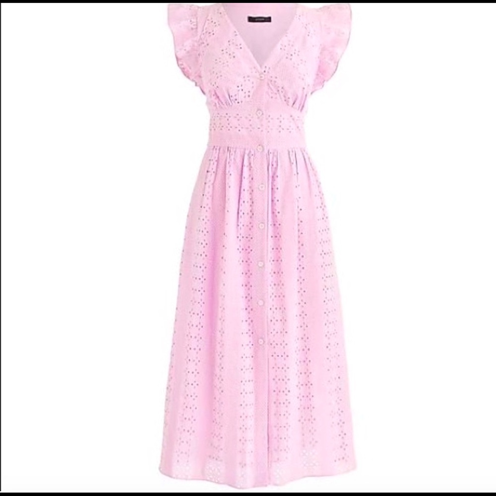 J crew 0 petite lavender pink midi sundress with eyelet lace ruffle slee…